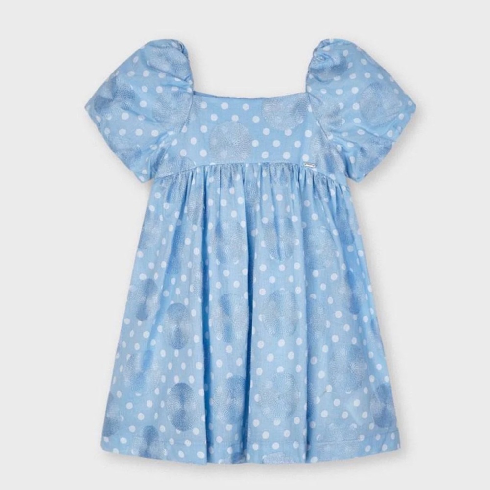 Mayoral Girls Blue Embroidered Polka-Dot Dress